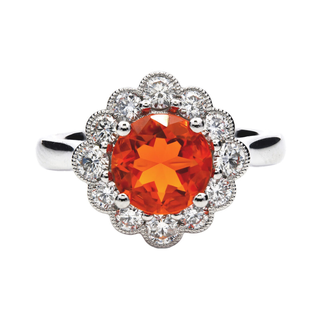 Fire Opal and Diamond Ring - Designer Goldsmith